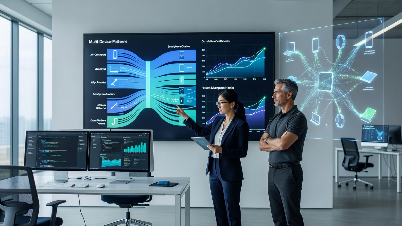 Visualization of evolving multi-device user pathways in competitive sectors